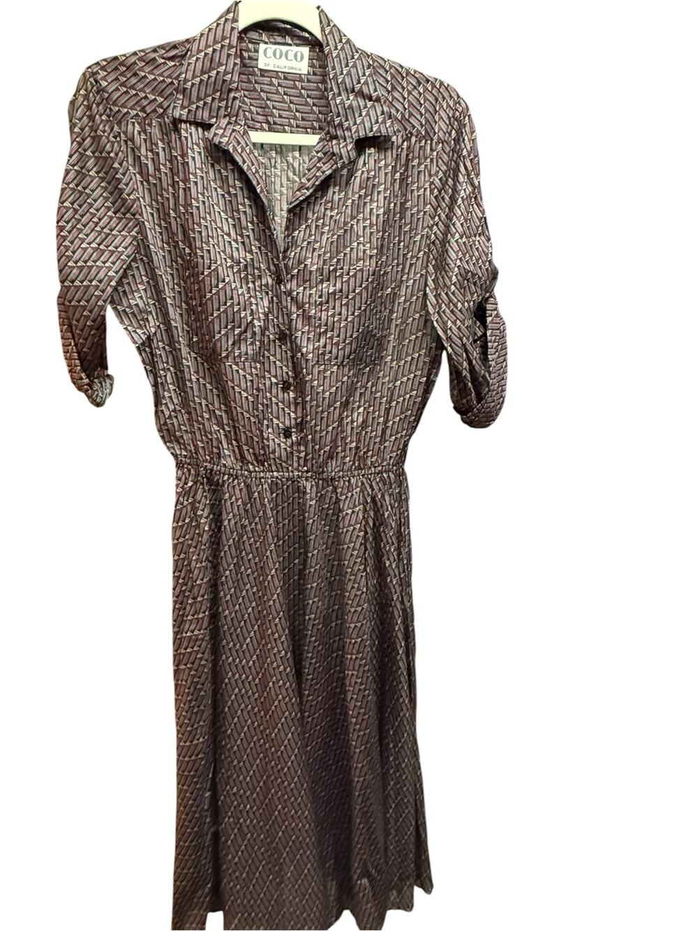 VTG 70s Coco of California Geometric Shirt Dress | Mod Art Deco Button Front M/L